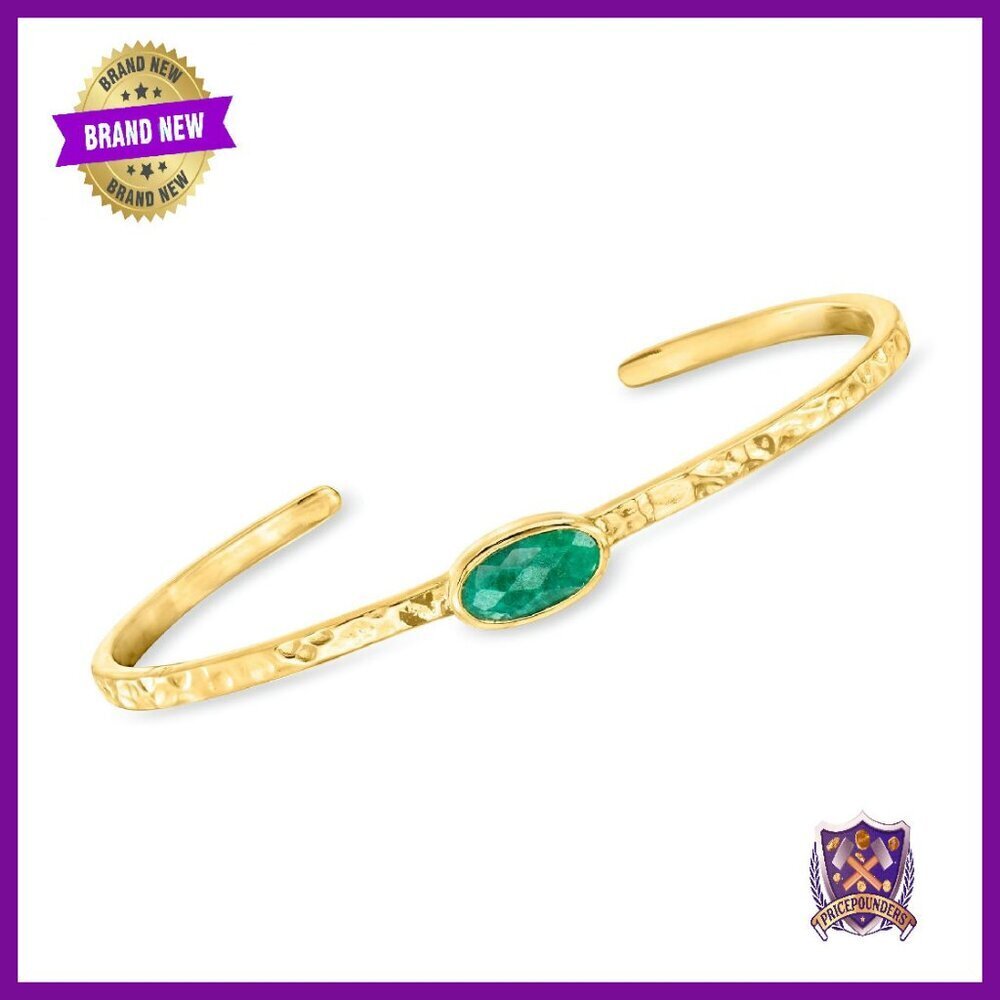 18kt Gold Over Sterling Emerald Cuff Bracelet, 1.40ct, 7 Inches